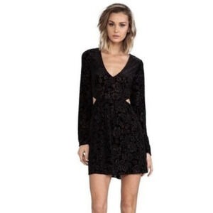 Dolce Vita Black Velvet Floral Midi Cocktail Stretch Dress M